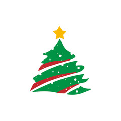 Christmas tree with yellow star on white background