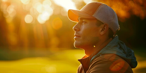 professional golfer on a golf course background