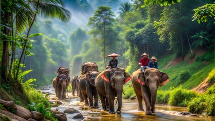 elephant trekking through jungle