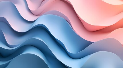 Fototapeta premium Abstract waves of blue and pink paper layers creating a contemporary art background