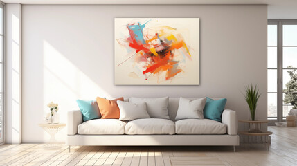 Abstract Painting on White Wall in Modern Living Room
