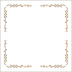 Elegant brown ornamental frame with Viking runes, decorative border, corners for greeting cards, banners, business cards, invitations, menus. Isolated vector illustration.	

