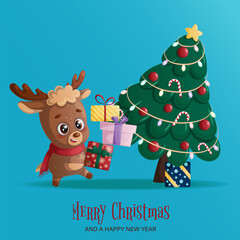 Cute deer. A design element for invitation cards, New Year's, Christmas parties, birthdays and children's parties. Design elements for the Internet, postcards and publications. Vector illustration