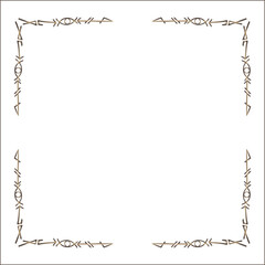 Elegant brown ornamental frame with Viking runes, decorative border, corners for greeting cards, banners, business cards, invitations, menus. Isolated vector illustration.	
