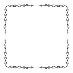 Elegant black and white ornamental frame with Viking runes, decorative border, corners for greeting cards, banners, business cards, invitations, menus. Isolated vector illustration.	
