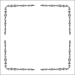 Elegant black and white ornamental frame with Viking runes, decorative border, corners for greeting cards, banners, business cards, invitations, menus. Isolated vector illustration.	
