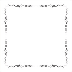 Elegant black and white ornamental frame with Viking runes, decorative border, corners for greeting cards, banners, business cards, invitations, menus. Isolated vector illustration.	
