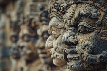 Obraz premium Close-up shot of a stone face carved into a wall