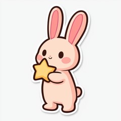 Fototapeta premium Cute Pink Bunny Holding a Yellow Star