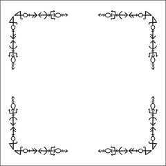 Elegant black and white ornamental frame with Viking runes, decorative border, corners for greeting cards, banners, business cards, invitations, menus. Isolated vector illustration.	
