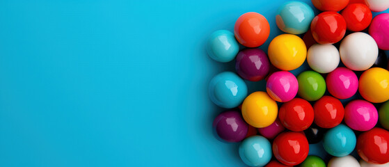 Obraz premium Colorful gumballs arranged on a vibrant blue background. Perfect for candy, sweets, and playful themes.
