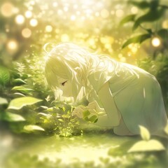 white anime girl enchanted fantasy whimsical mystical dreamlike princess on the garden background