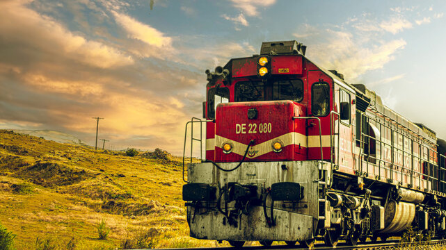 Dogu Ekspresi or Close-up of the Ankara-Kars Eastern Express train, offering empty space for news headlines. 09.27.2024 - Erzurum, Turkey