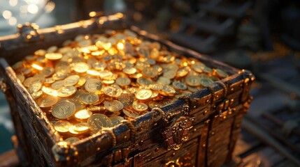 Treasure chest filled with gold coins, ultimate savings achievement