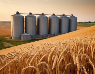 Obraz premium Grain elevator and agricultural storage. Containers silos storing agriculture crop in countryside.
