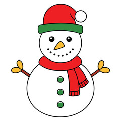 Christmas snowman vector illustration on white background. 