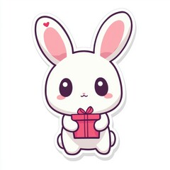 Cute Cartoon Rabbit Holding a Gift