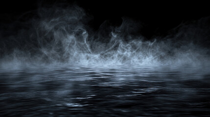 Naklejka premium Abstract black background with white smoke and dark fog, creating an empty scene for product presentation or design overlay.