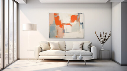Abstract Painting on White Wall in Modern Living Room