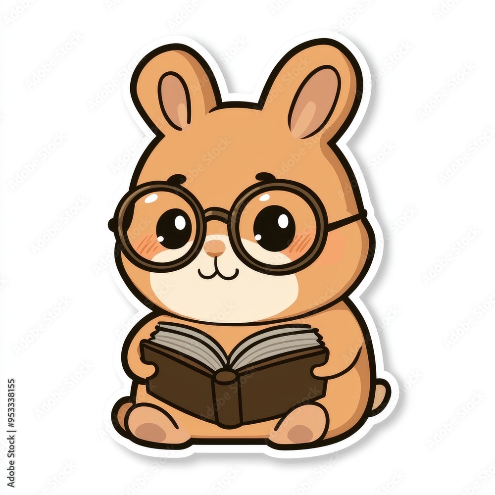 Canvas Prints cute cartoon rabbit reading a book with glasses