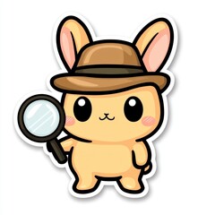 Naklejka premium Cute Bunny Detective with Magnifying Glass Cartoon Illustration