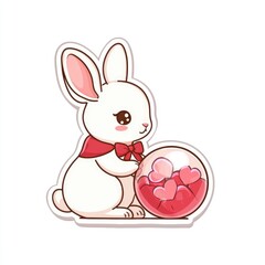 Cute White Rabbit Holding a Heart Balloon