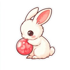 Fototapeta premium Cute Cartoon Bunny Holding a Red Heart Egg