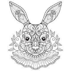 Beautiful rabbit hand drawn for adult coloring book