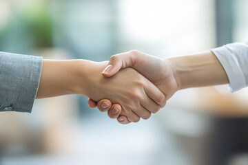 congratulating each other, handshake between two people closeup