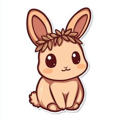 Obraz premium Cute Cartoon Bunny With Leaf Crown