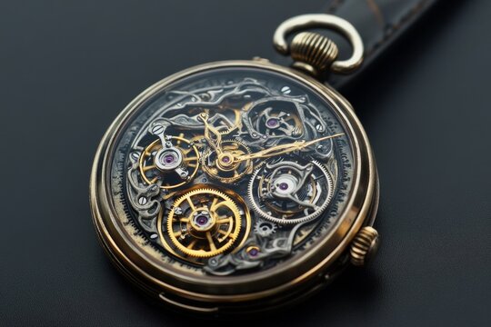 Skeleton pocket watch revealing its intricate mechanism