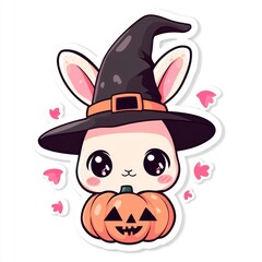 Cute Bunny Witch with Pumpkin for Halloween