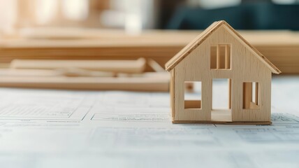 Conceptual image of a home being built piece by piece, with loan documents and financial planning materials in the background, home loan, building dreams