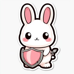 Obraz premium Cute Bunny Holding a Shield