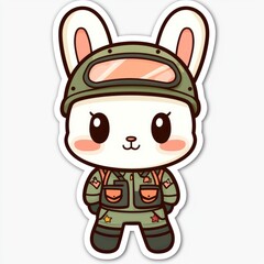 Naklejka premium Cute Bunny Soldier Cartoon Character