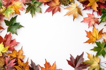 Obraz premium Autumn Maple Leaves Flat Lay White Background created with Generative AI