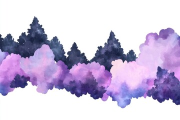 Watercolor Purple and Blue Forest Silhouette