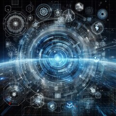 Obraz premium Digital backdround ideal for technological operations, neural networks, AI, data transmission and encryption, digital archives, audio and visual representations, scientific research 