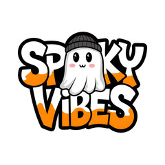 A fun and whimsical ghost character promotes playful spooky vibes, perfect for Halloween-themed designs and merchandise.