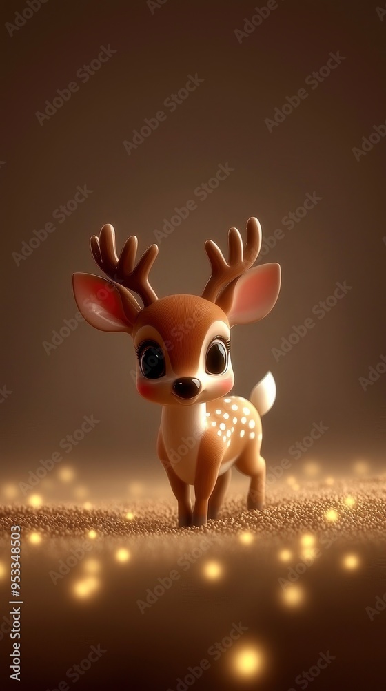 Sticker Cute Cartoon Deer with Sparkling Lights