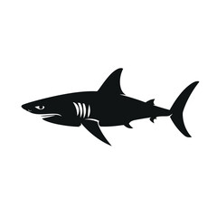 Obraz premium black silhouette of a shark isolated on white background 