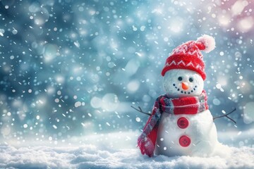 Fototapeta premium Christmas winter background with snow and blurred bokeh.Merry christmas and happy new year greeting card with copy-space