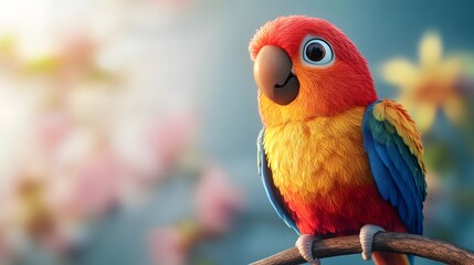 Vibrant Tropical Parrot Perching on Branch in Colorful Natural Environment