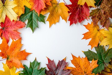 Autumn Maple Leaves Flat Lay White Background created with Generative AI