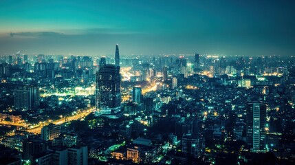 Obraz premium Nighttime Cityscape with Vibrant Lights