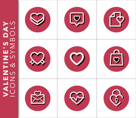 Set of valentines day vector icons with shadow