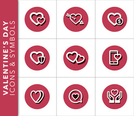 Set of valentines day vector icons with shadow