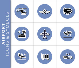 Set of airport vector icons with shadow