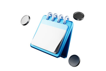 3D calendar icon showing date and time for meeting reminder. Calendar with 3D coins floating around. Calendar for appointments, deadlines, vacation planning. 3D illustration.