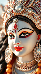 Close-up of a Goddess Statue with Intricate Jewelry